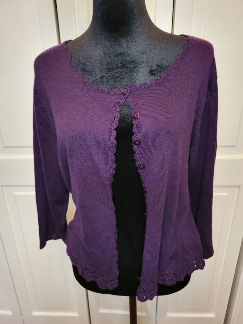 Vintage Teddi 90s Y2K Purple Cardigan Crochet Lightweight 12 Boho Whimsygoth